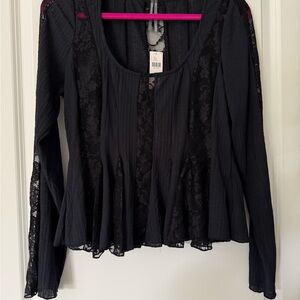 Anthropologie Long Sleeve Lace Peplum top